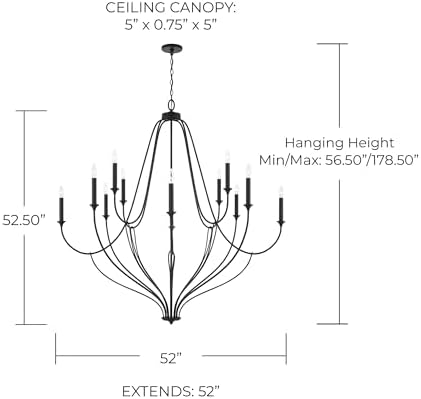 Capital Lighting 441601BI 12-Light Candle Chandelier Black Iron