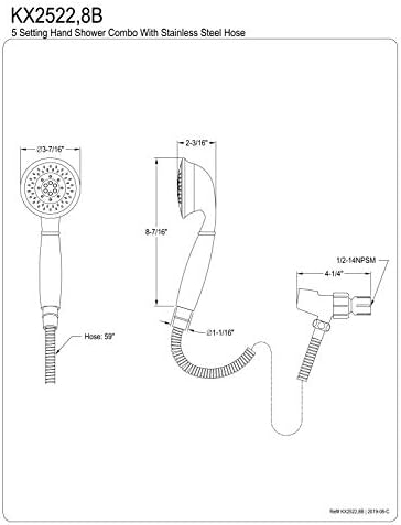 Kingston Brass KX2522B 5-Setting Handheld Shower with Chrome Hose