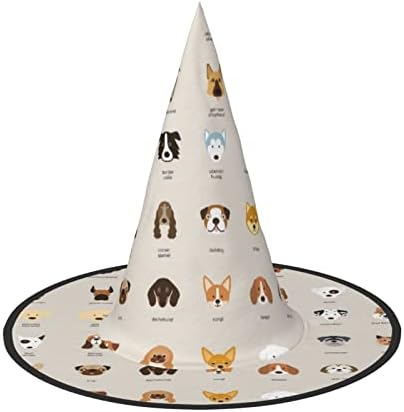 Jbyjbx Dog Breed Print Halloween Witch Hat for Parties and Costumes