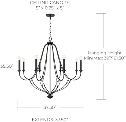 Capital Lighting 441681BI 8-Light Candle Chandelier Black Iron
