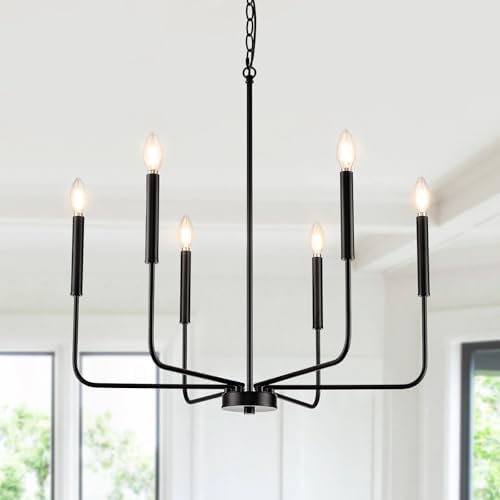 ZUYURT Black Chandelier 6-Light Farmhouse Ceiling Light Fixture with Chain
