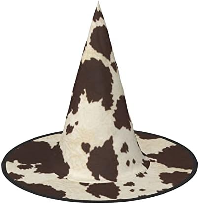 Foldable Cow Fur Print Halloween Witch Hat for Parties