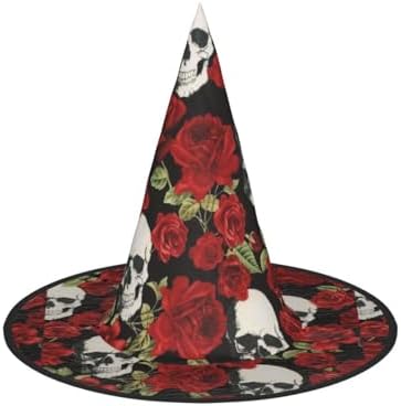 Rose Skull Print Halloween Witch Hat for Parties and Cosplay