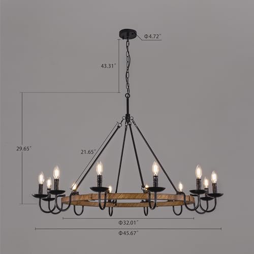 Wellmet Rustic Wagon Wheel Chandelier 12 Light