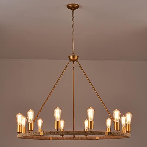 12 Lights Wagon Wheel Chandelier with Brass Finish