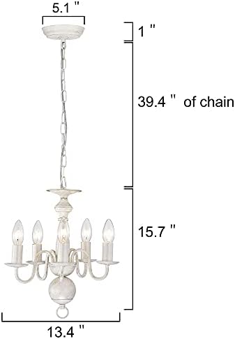 White Chandelier 5 Light Rustic Farmhouse Industrial Design