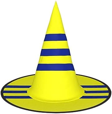 Yellow And Blue Stripes Witch Party Hat For Halloween