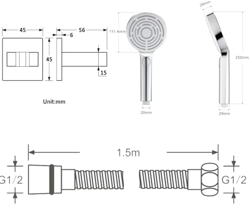 Uwerfm Handheld Shower Set with 3 Functions and Brass Bracket