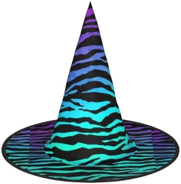 Jbyjbx Purple Blue Green Camouflage Zebra Stripes Witch Hat for Halloween Parties