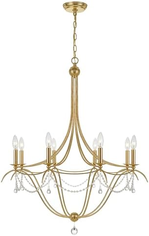 Metro 8 Light Crystal Beads Antique Gold Chandelier 1