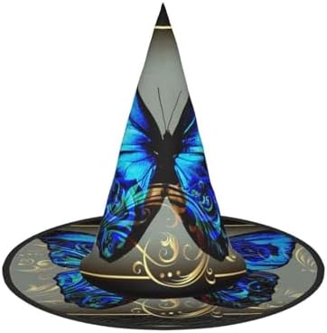 Blue Butterfly Print Witch Hat for Halloween Parties