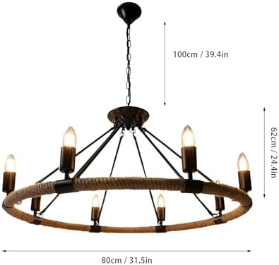 8 Light Farmhouse Candle Chandelier with Hemp Rope
