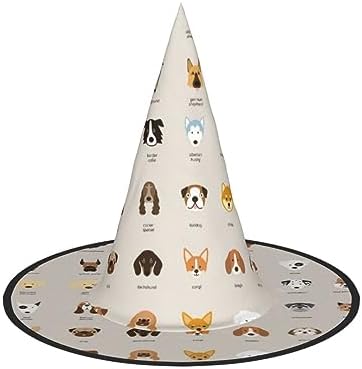 Jbyjbx Dog Breed Print Halloween Witch Hat for Parties and Costumes