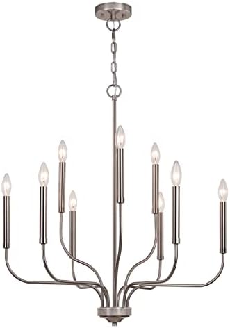 VAXCEL Harris 9 Light Candle Chandelier Satin Nickel