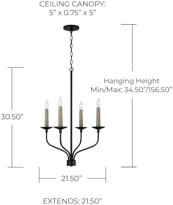 Capital Lighting 451541MB Wilder Chandelier 4 Light Matte Black