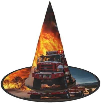 Firefighter Flame Print Halloween Witch Hat
