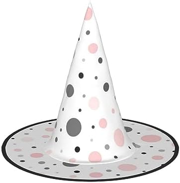 Red Gray White Polka Dot Halloween Witch Hat for Parties and Cosplay