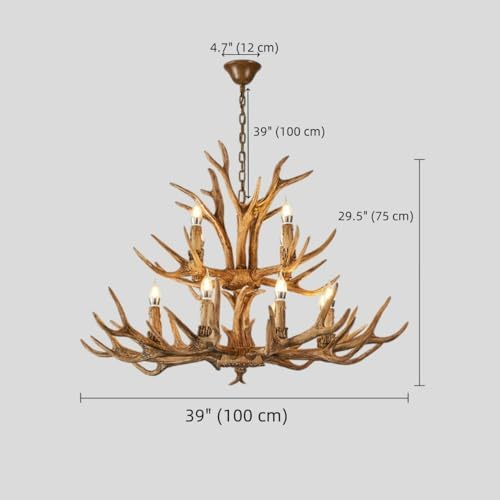 Large Resin Antler Chandelier with 12 Crystals