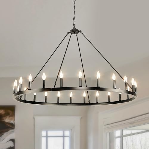 24 Light Wagon Wheel Chandelier NA Black Brown