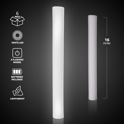 Fun Central 6 Pack White LED Foam Sticks for Parties