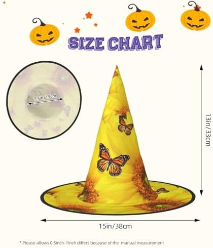 Yellow Flowers Butterflies Print Witch Hat for Halloween Parties