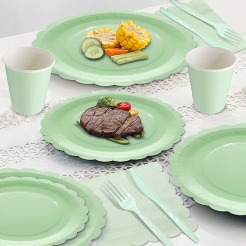 Light Green Party Tableware Set 144Pcs for 24 Guests