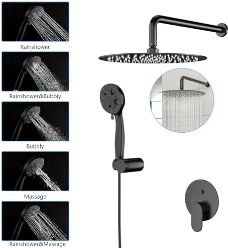 RAGGZZ Modern Shower Set with 5 Settings Handheld and 10 Rain Shower Head