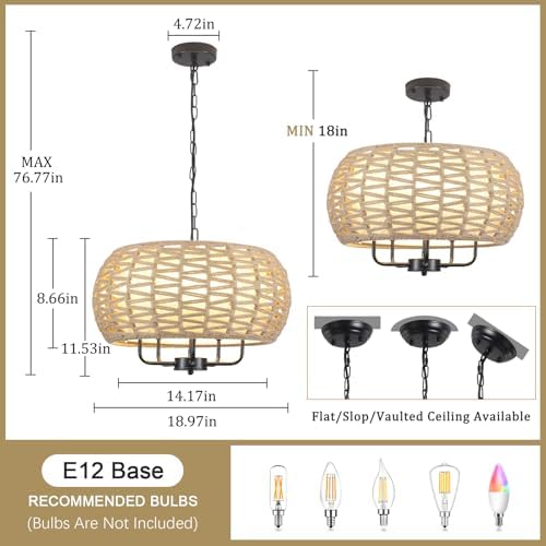 5-Light Rattan Chandelier with Fabric Shade