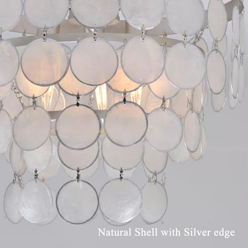 Modern Capiz Shell Chandelier 3-Light Boho Coastal Ceiling Light