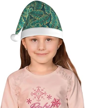 Gold and Green Tropic Leaves Santa Hat for Kids
