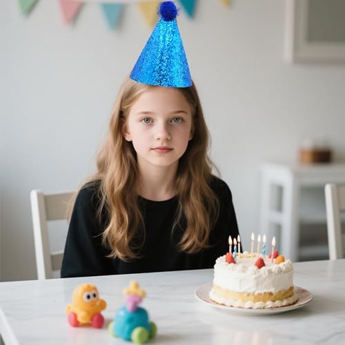 10 Pcs Glitter Pom Pom Party Hats with Elastic Band