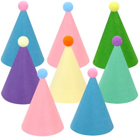 12 Pack Rainbow Cone Hats For Birthday Parties