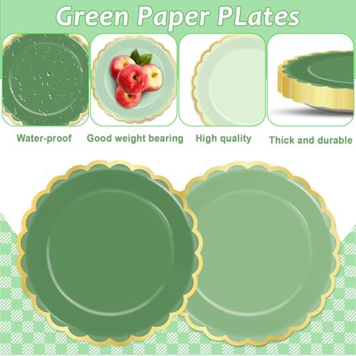 Wiooffen 48Pcs Gradient Green Scalloped Party Plates