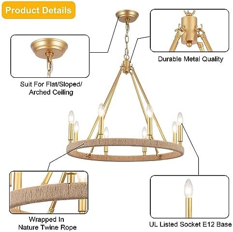 Gold Farmhouse Chandelier 8 Light Modern Metal Round Pendant Light