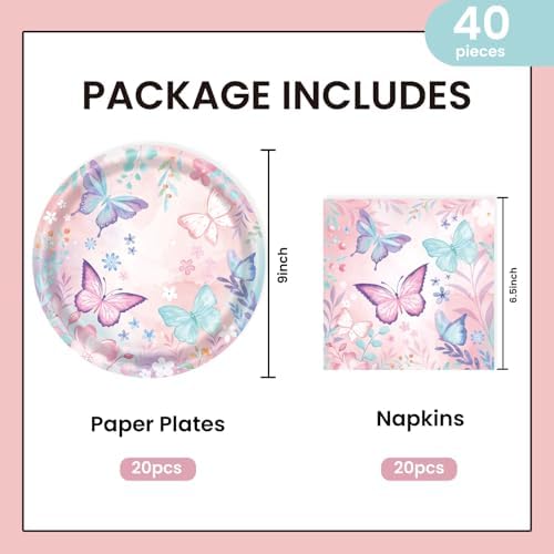 40Pcs Butterfly Plates and Napkins Party Set