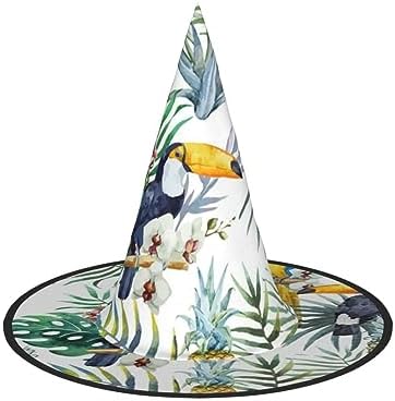 Tropical Leaves Bird Print Witch Hat for Halloween and Parties