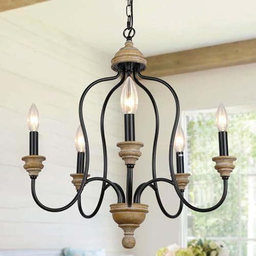 Black Rustic Farmhouse 5-Light Chandelier Ceiling Light