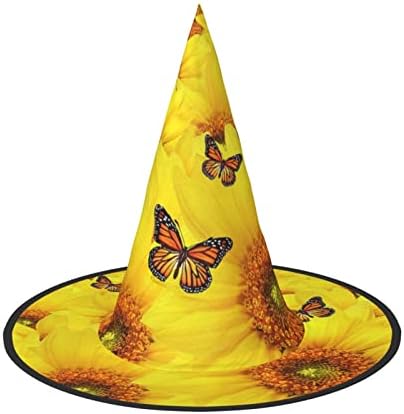 Yellow Flowers Butterflies Print Witch Hat for Halloween Parties