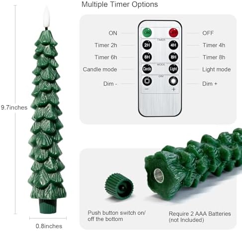 6PCS LED Flameless Tree Taper Candles with Remote and Timer