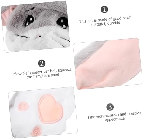 Plush Hamster Hat with Movable Ears for Adults Party Costume Accessory