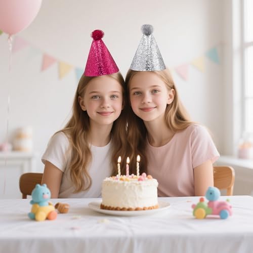 10 Pcs Glitter Pom Pom Party Hats with Elastic Band