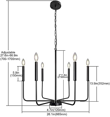 ALISADABOY Black Chandelier 6 Light Farmhouse Pendant Lighting