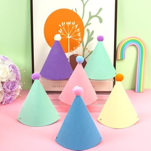 12 Pack Rainbow Cone Hats For Birthday Parties