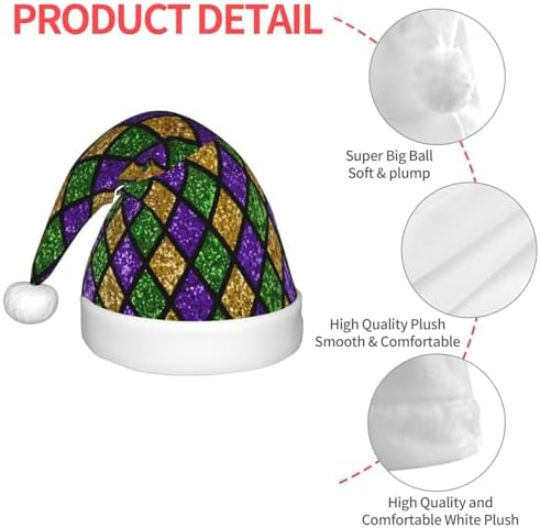 Mardi Gras Shiny Green Purple Santa Hat for Kids