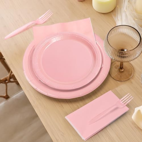96 Pcs Pink Paper Plates and Napkins Set for 24 Guests
