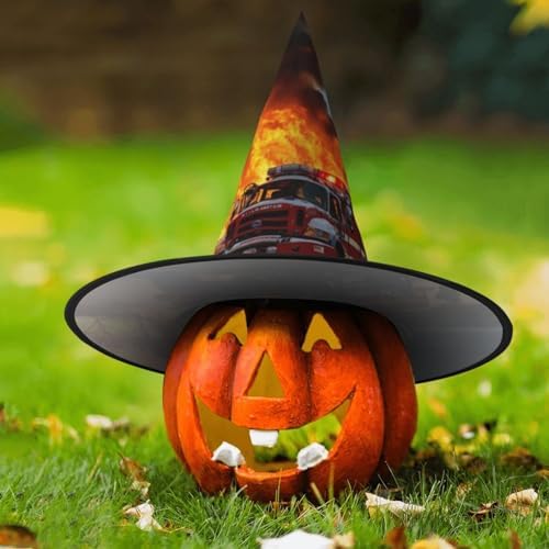 Firefighter Flame Print Halloween Witch Hat