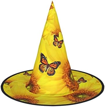 Yellow Flowers Butterflies Print Witch Hat for Halloween Parties