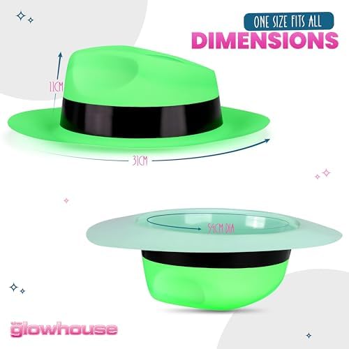 Neon Gangster Fedora Hats 12-Pack UV Reactive