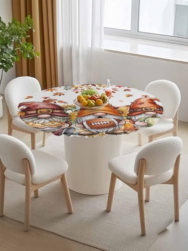Elastic Fitted Tablecloth with Cartoon Gnomes and Fall Theme