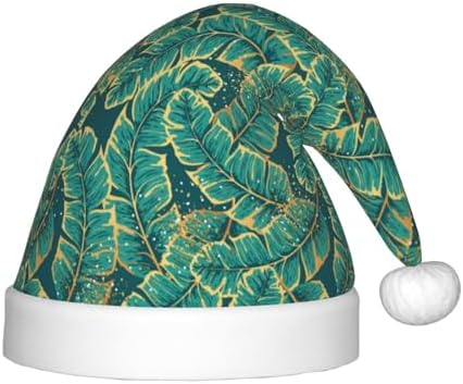 Gold and Green Tropic Leaves Santa Hat for Kids